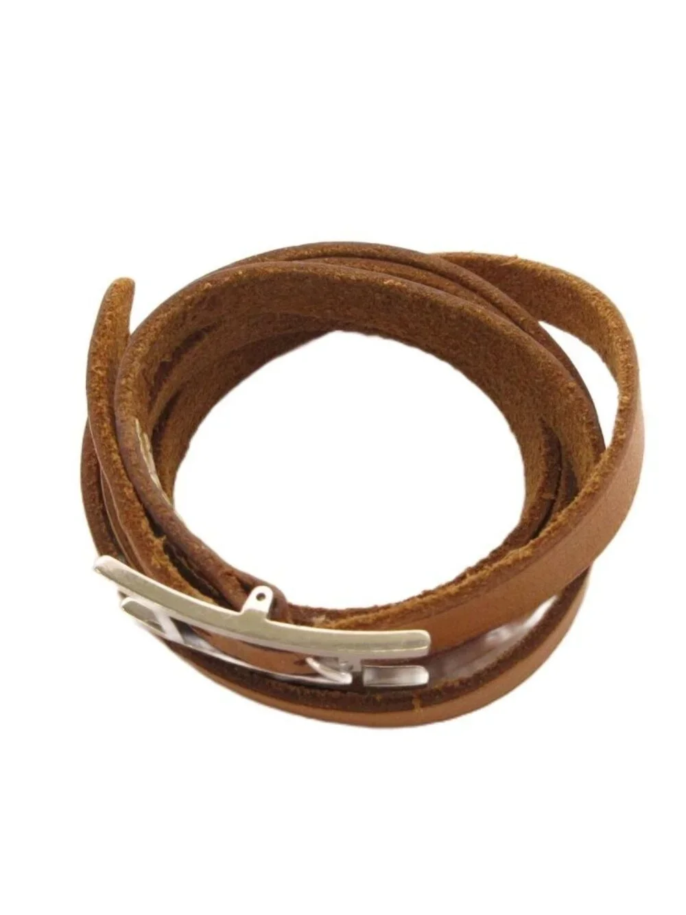 Hermes Hapi 3 Leather Bracelet H Buckle Brown Silver Colored
